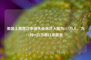 美国上周首次申领失业救济人数为22.7万人，为4月19日当周以来新低